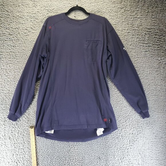 Ariat Shirt Mens Large Tall Navy Blue Flame Resistant Long Sleeve Shirt - Picture 1 of 12